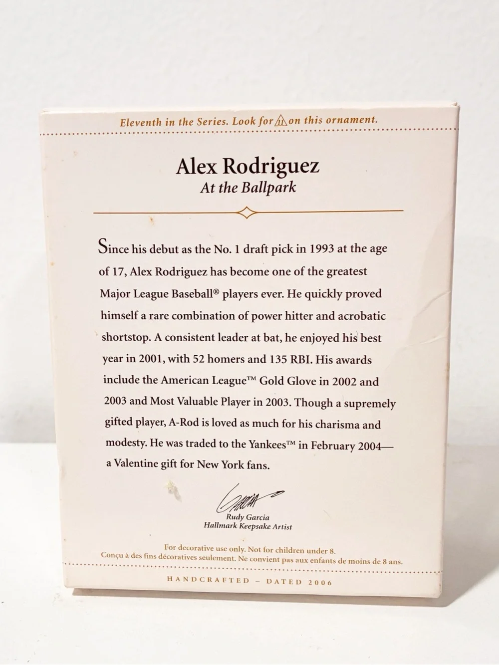 2006 Hallmark New York Yankees Alex Rodriguez At The Ballpark 11th Ornament